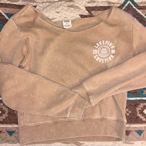Like new PINK VICTORIAS SECRET off the shoulder top sweater sweatshirt crop logo